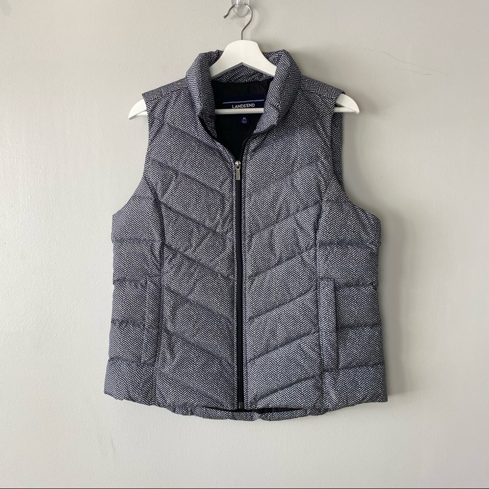 Lands' End Black and White Chevron Puffer Vest